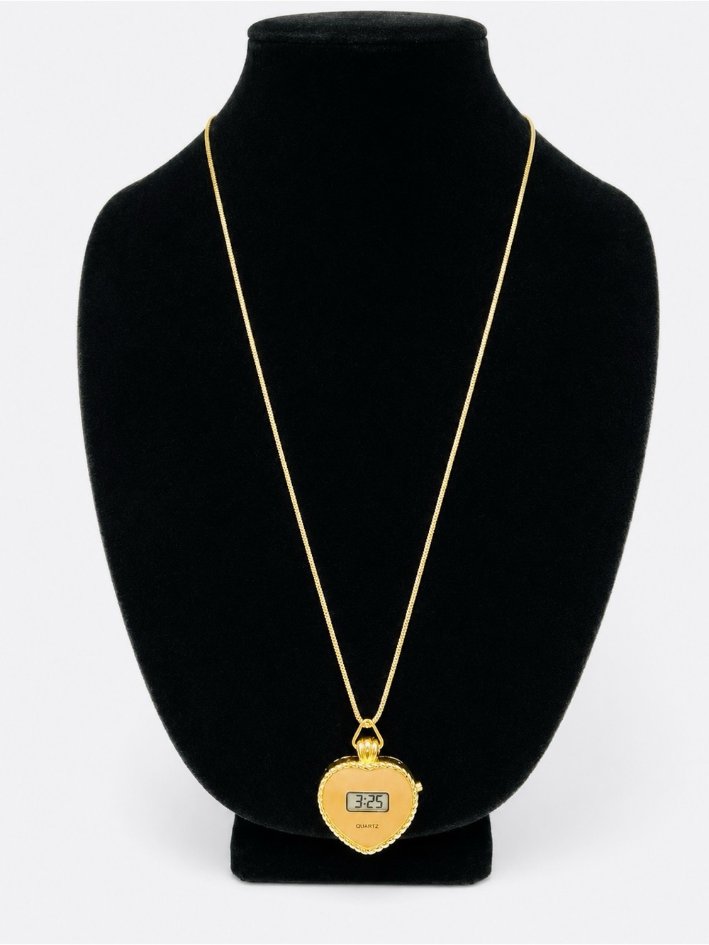 Gold Heart Locket Pendant Necklace with Digital Watch